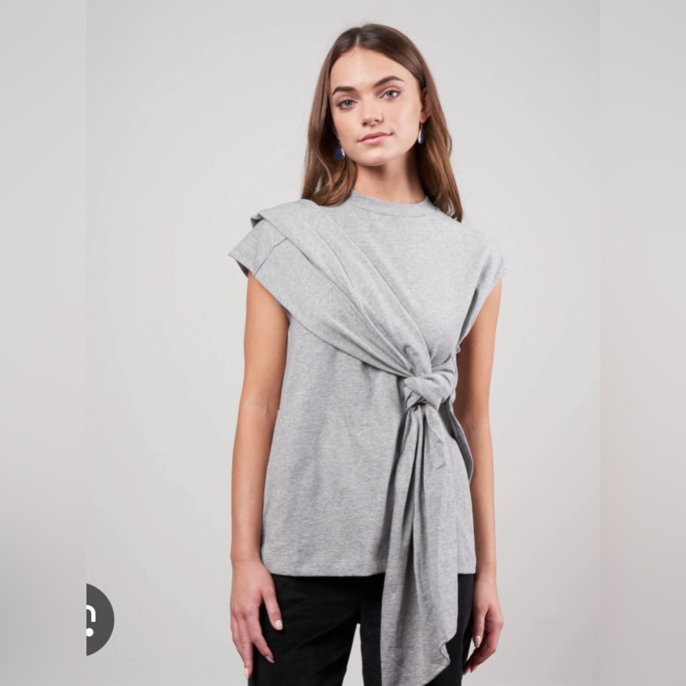 Tibi Women’s Punto Milano Draped T-Shirt, Size XL, Heather Grey, 100% cotton